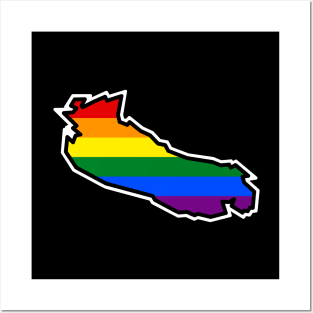 Gabriola Island Silhouette - Traditional Pride Flag Rainbow Colours - Gabriola Island Posters and Art